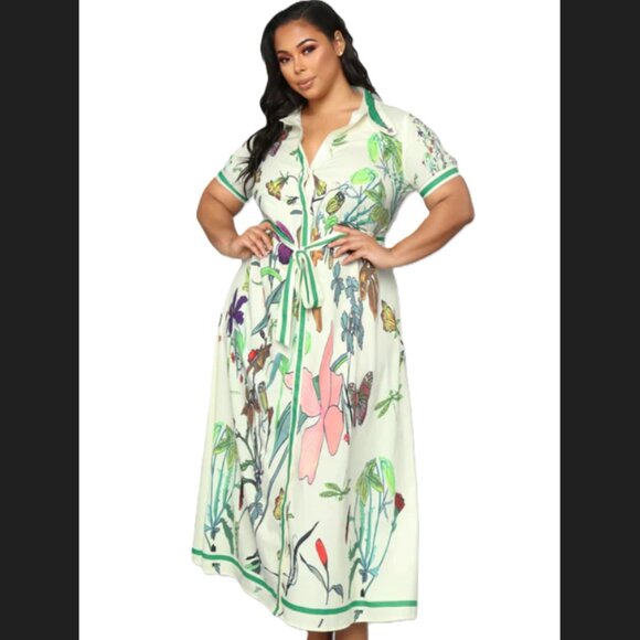 Fashion Nova Dresses & Skirts - ON HOLD Time For Change Butterfly Maxi Shirt Dress - White/Multi NWT 1X!